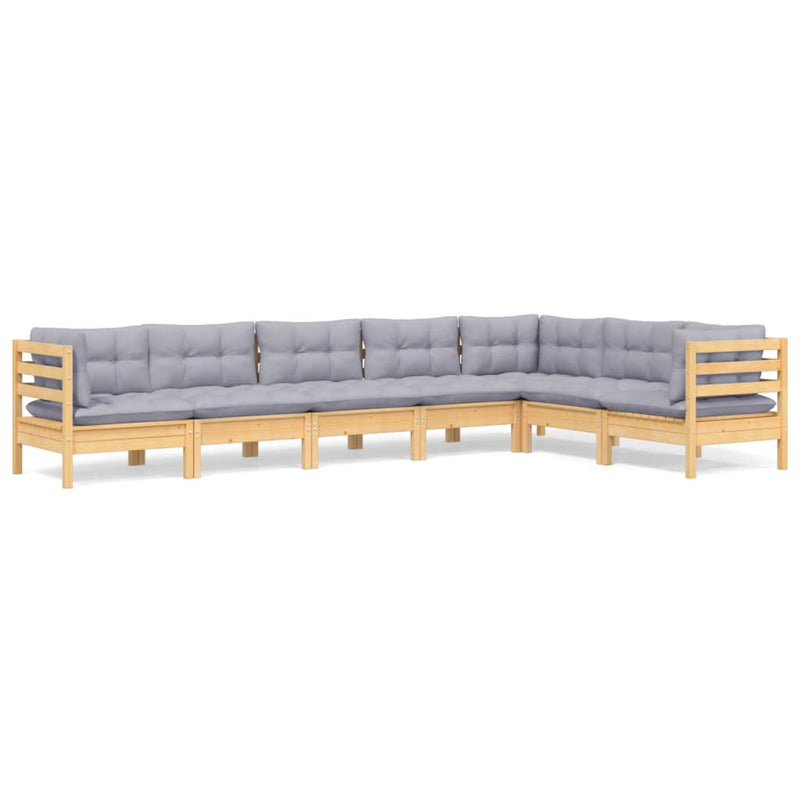 vidaXL 7 Piece Garden Lounge Set with Grey Cushions Solid Pinewood
