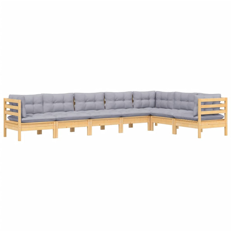 vidaXL 7 Piece Garden Lounge Set with Grey Cushions Solid Pinewood
