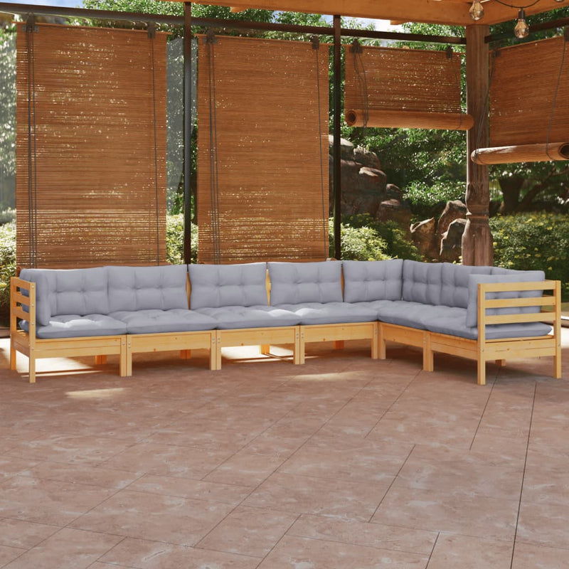 vidaXL 7 Piece Garden Lounge Set with Grey Cushions Solid Pinewood