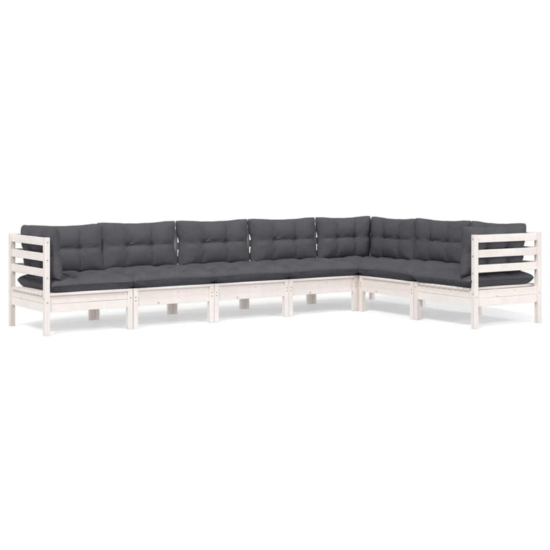 vidaXL 7 Piece Garden Lounge Set with Cushions White Solid Pinewood