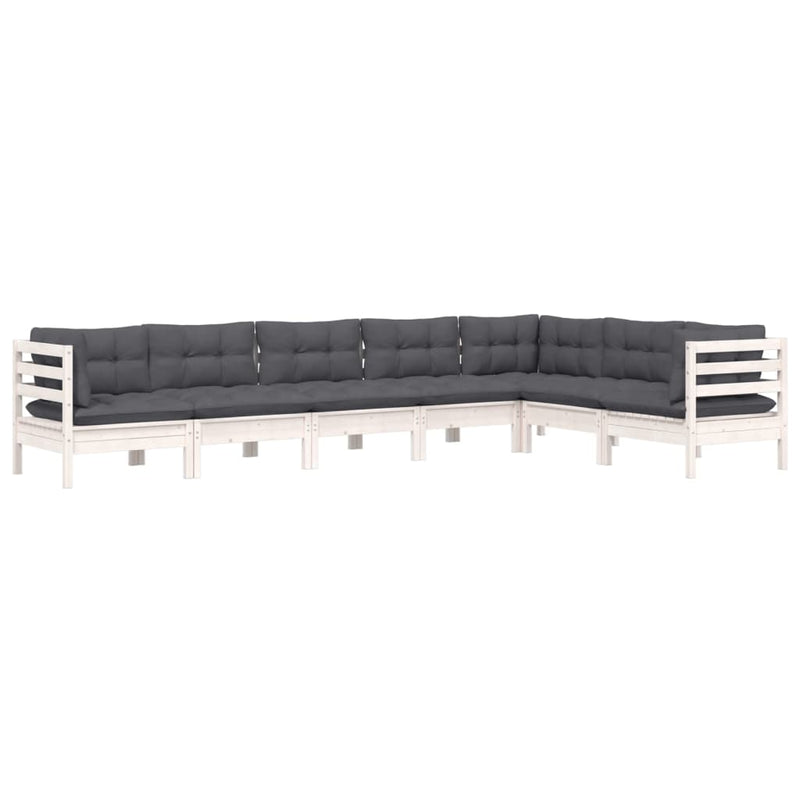 vidaXL 7 Piece Garden Lounge Set with Cushions White Solid Pinewood