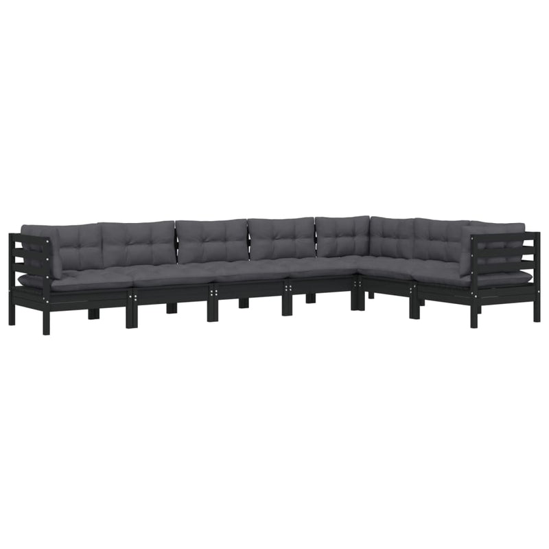vidaXL 7 Piece Garden Lounge Set with Cushions Black Solid Pinewood