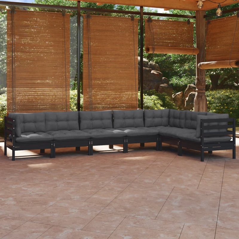 vidaXL 7 Piece Garden Lounge Set with Cushions Black Solid Pinewood