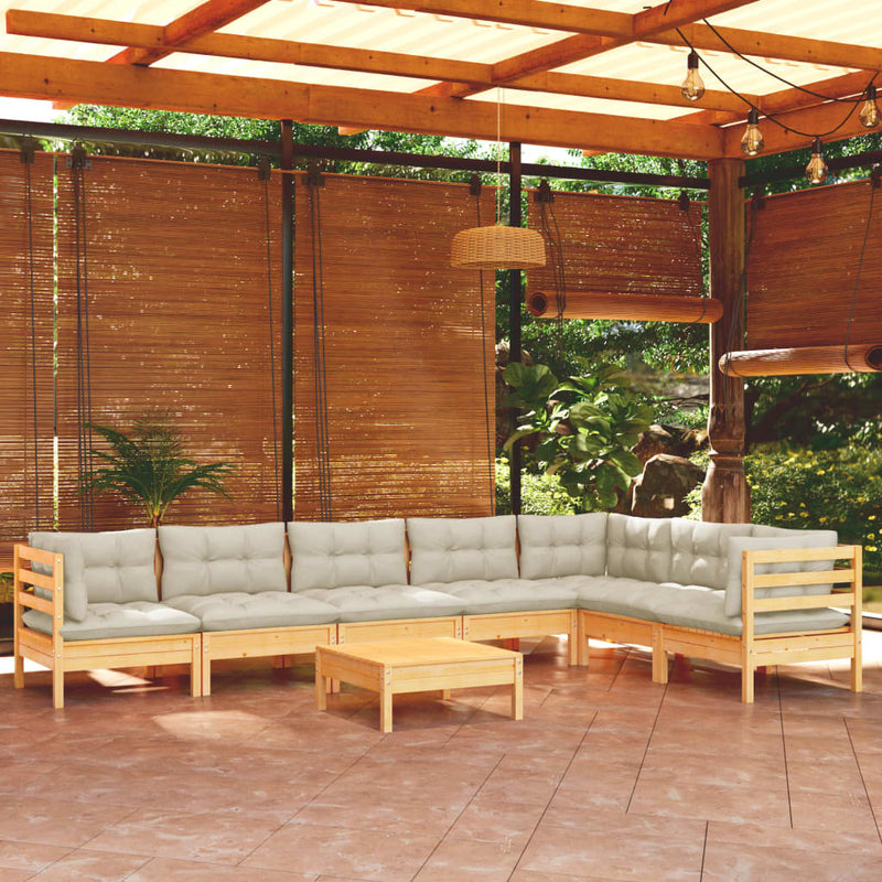 vidaXL 8 Piece Garden Lounge Set with Cream Cushions Solid Pinewood