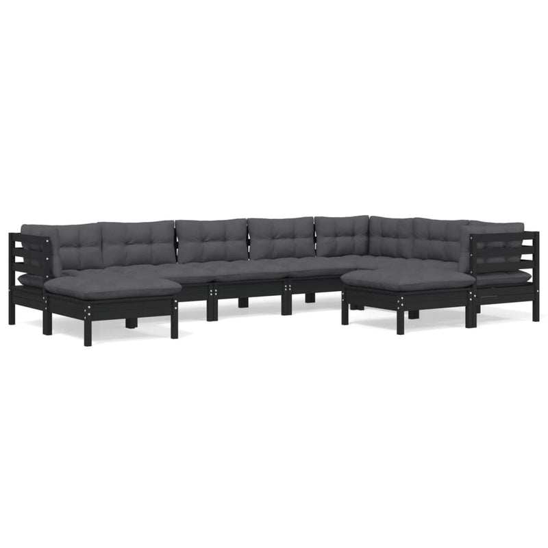vidaXL 9 Piece Garden Lounge Set with Cushions Black Solid Pinewood