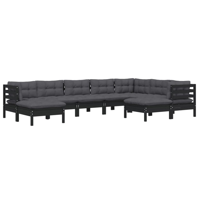 vidaXL 9 Piece Garden Lounge Set with Cushions Black Solid Pinewood
