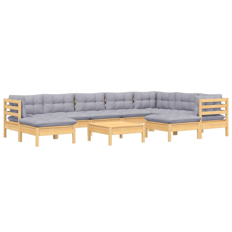 vidaXL 10 Piece Garden Lounge Set with Grey Cushions Solid Pinewood