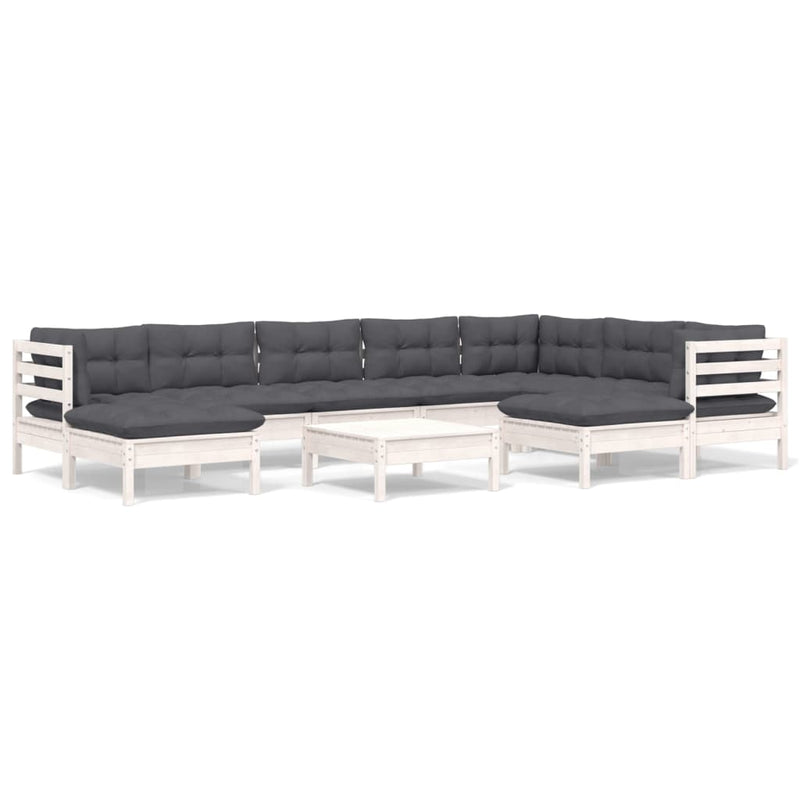 vidaXL 10 Piece Garden Lounge Set with Cushions White Solid Pinewood