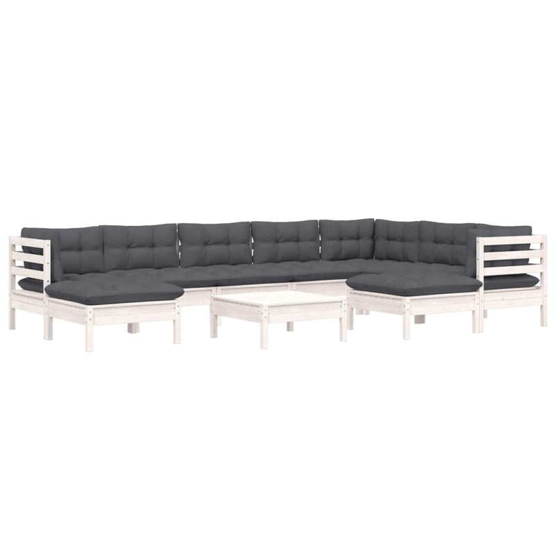 vidaXL 10 Piece Garden Lounge Set with Cushions White Solid Pinewood