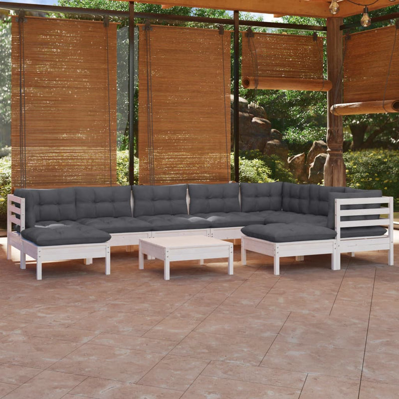 vidaXL 10 Piece Garden Lounge Set with Cushions White Solid Pinewood