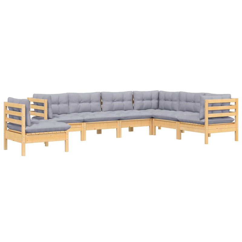 vidaXL 7 Piece Garden Lounge Set with Grey Cushions Solid Pinewood