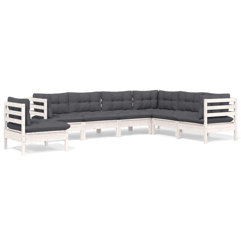vidaXL 7 Piece Garden Lounge Set with Cushions White Solid Pinewood