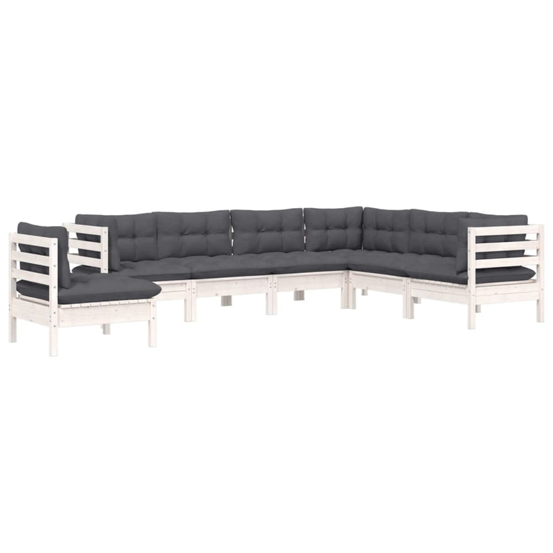 vidaXL 7 Piece Garden Lounge Set with Cushions White Solid Pinewood