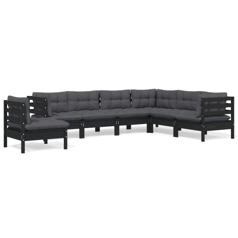 vidaXL 7 Piece Garden Lounge Set with Cushions Black Solid Pinewood