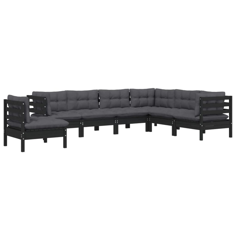 vidaXL 7 Piece Garden Lounge Set with Cushions Black Solid Pinewood