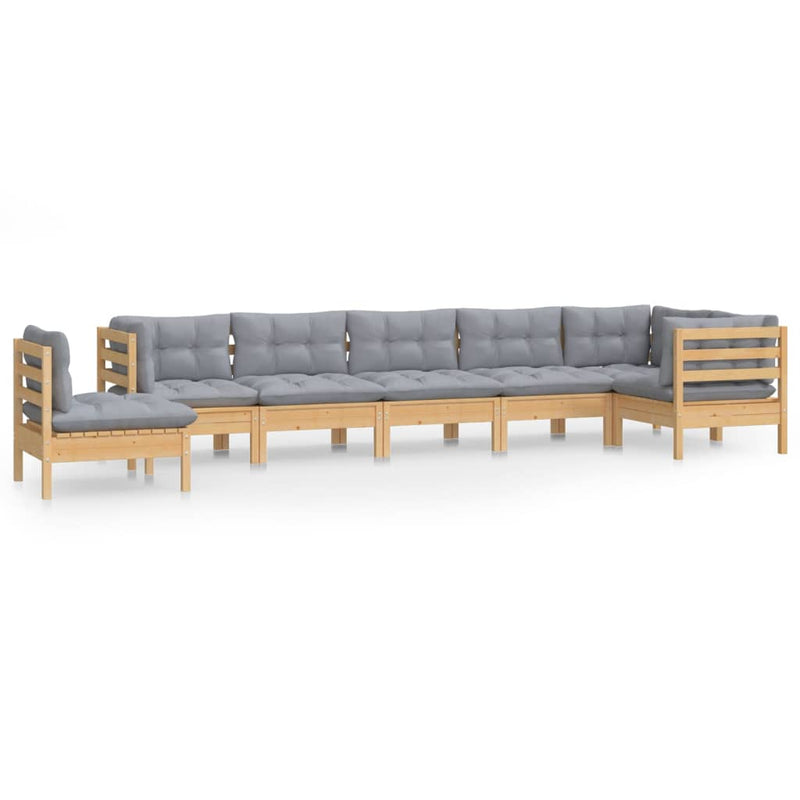 vidaXL 8 Piece Garden Lounge Set with Grey Cushions Solid Pinewood