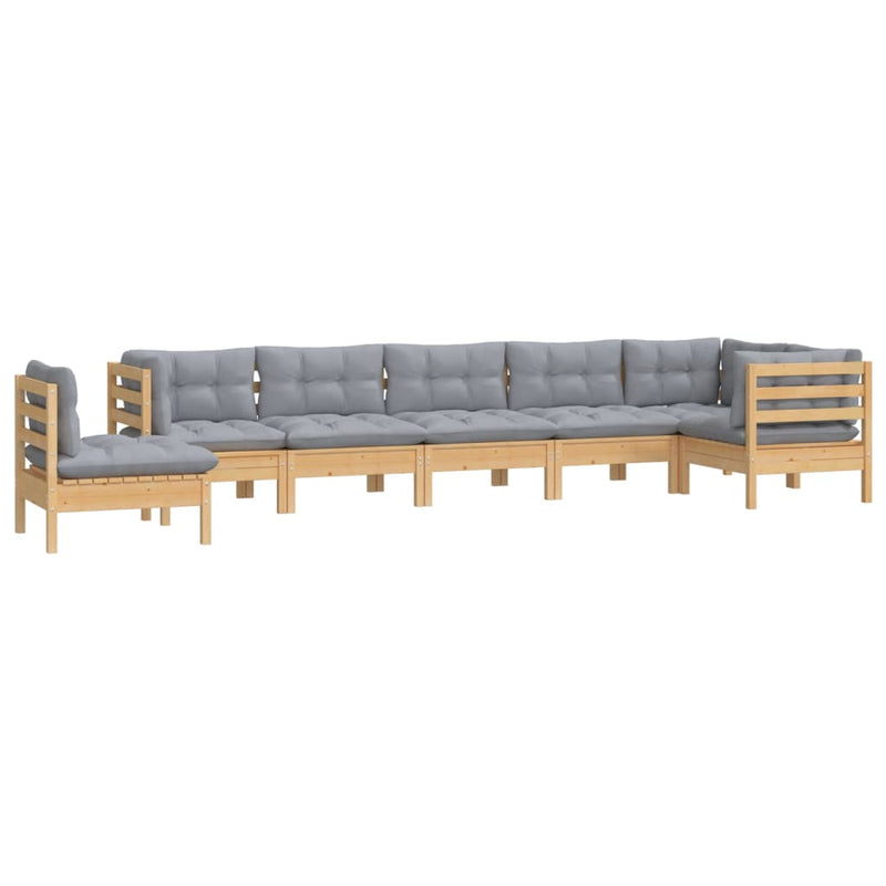 vidaXL 8 Piece Garden Lounge Set with Grey Cushions Solid Pinewood