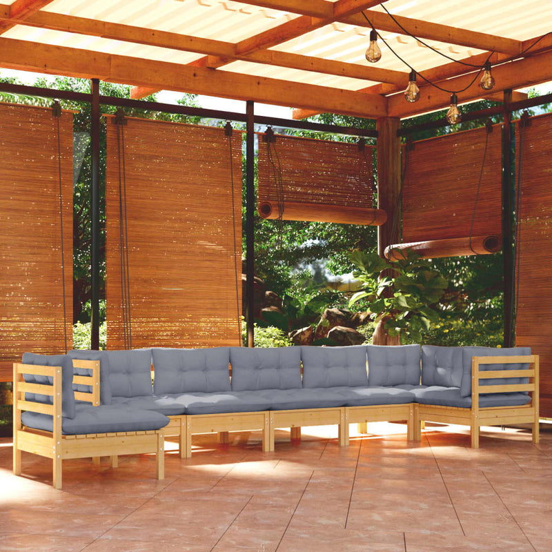 vidaXL 8 Piece Garden Lounge Set with Grey Cushions Solid Pinewood