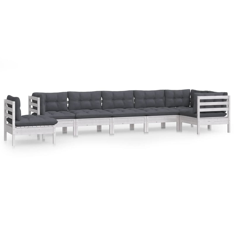 vidaXL 8 Piece Garden Lounge Set with Cushions White Solid Pinewood