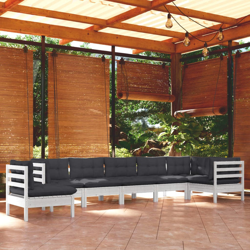 vidaXL 8 Piece Garden Lounge Set with Cushions White Solid Pinewood