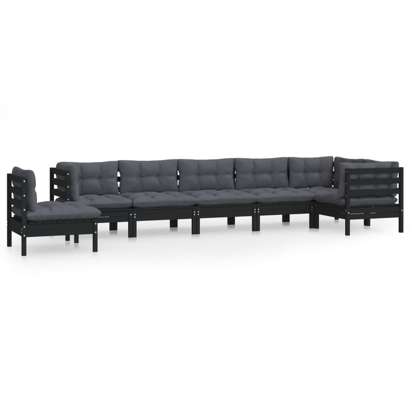 vidaXL 8 Piece Garden Lounge Set with Cushions Black Solid Pinewood