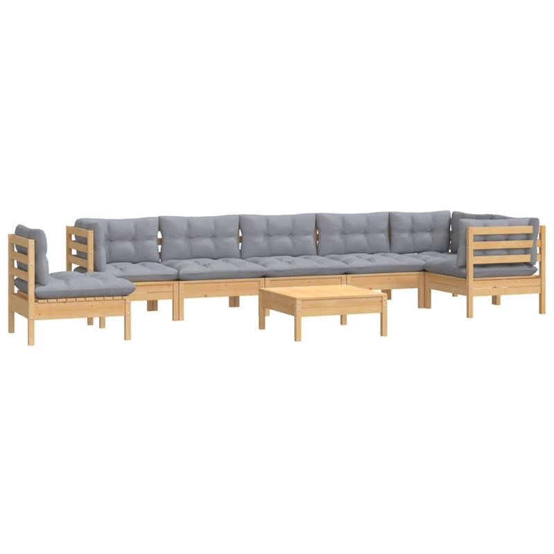 vidaXL 9 Piece Garden Lounge Set with Grey Cushions Solid Pinewood