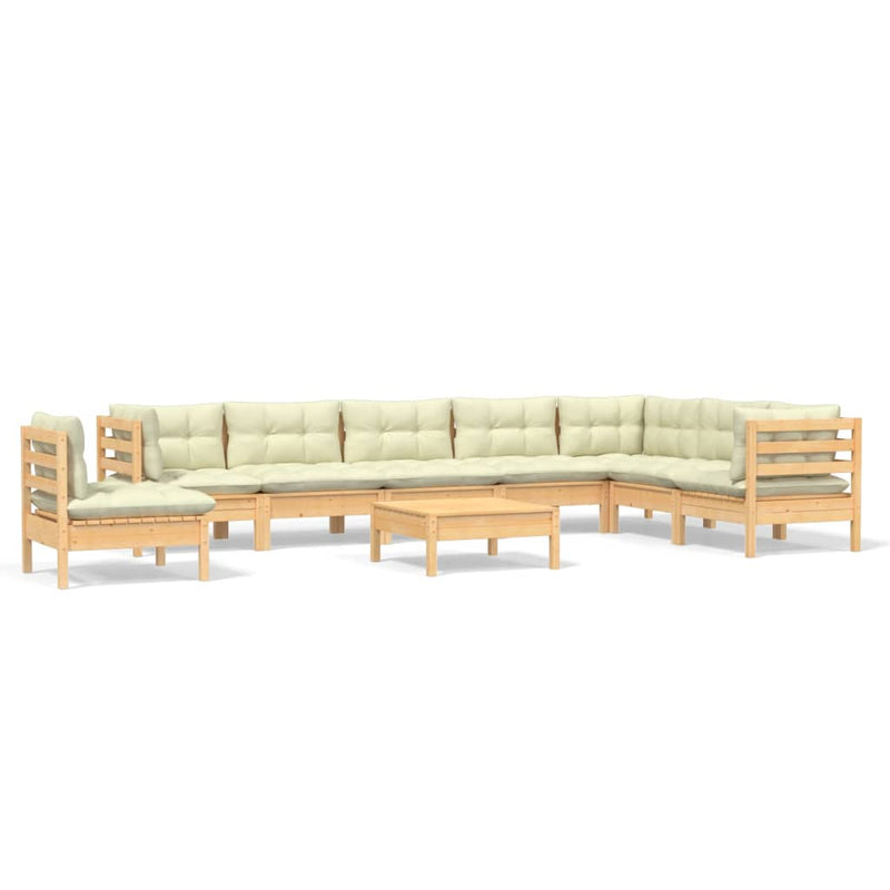 vidaXL 9 Piece Garden Lounge Set with Cream Cushions Solid Pinewood