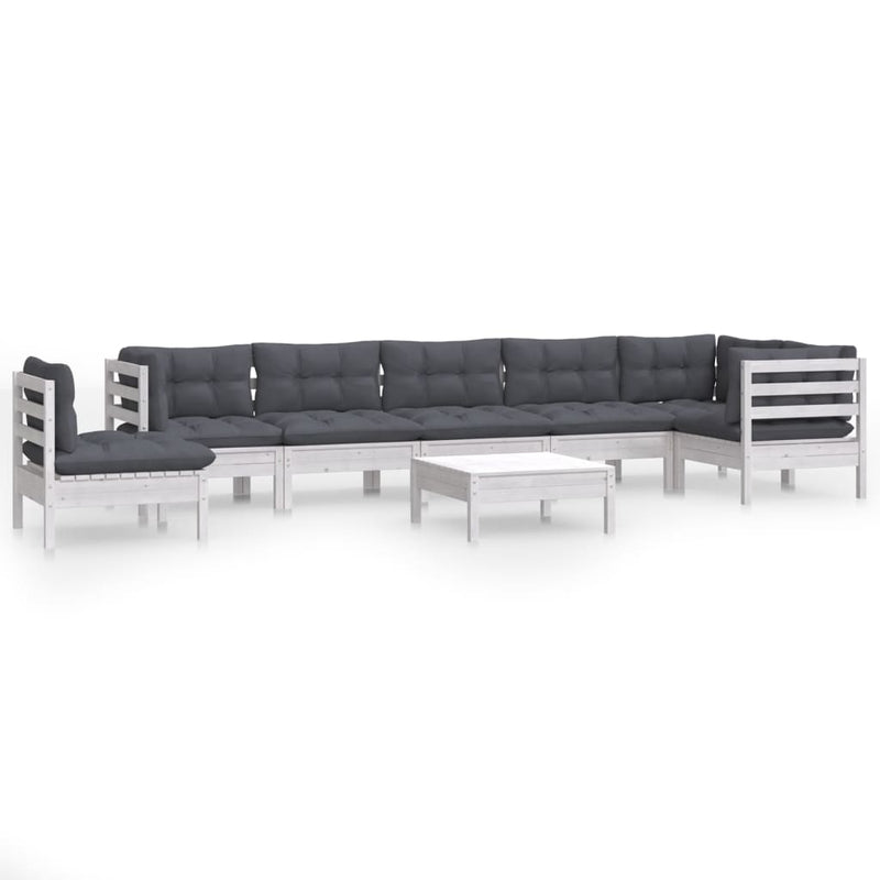 vidaXL 9 Piece Garden Lounge Set with Cushions White Solid Pinewood
