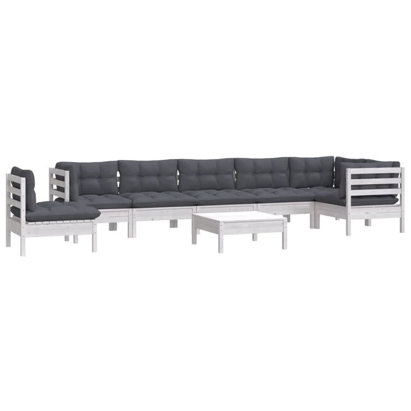 vidaXL 9 Piece Garden Lounge Set with Cushions White Solid Pinewood