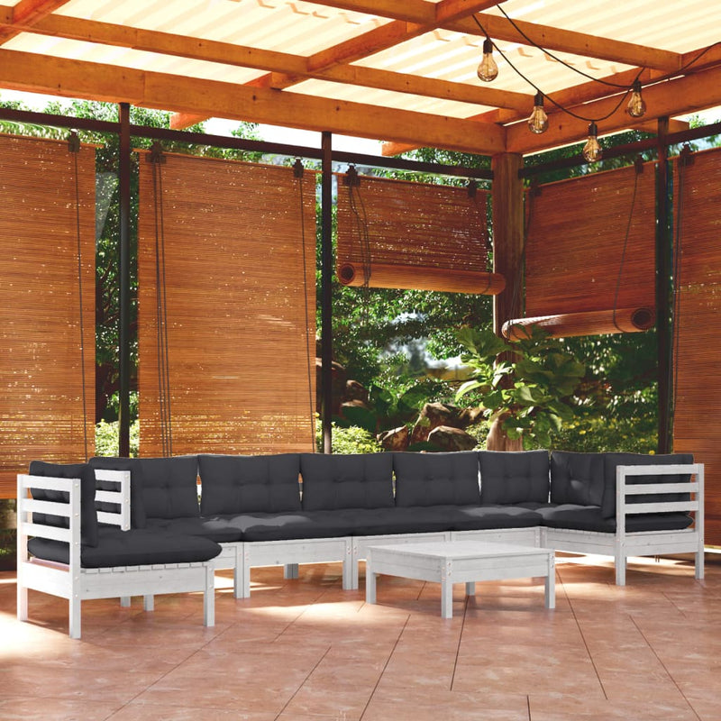vidaXL 9 Piece Garden Lounge Set with Cushions White Solid Pinewood