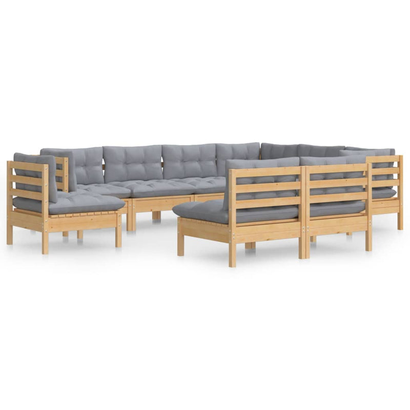 vidaXL 9 Piece Garden Lounge Set with Grey Cushions Solid Pinewood