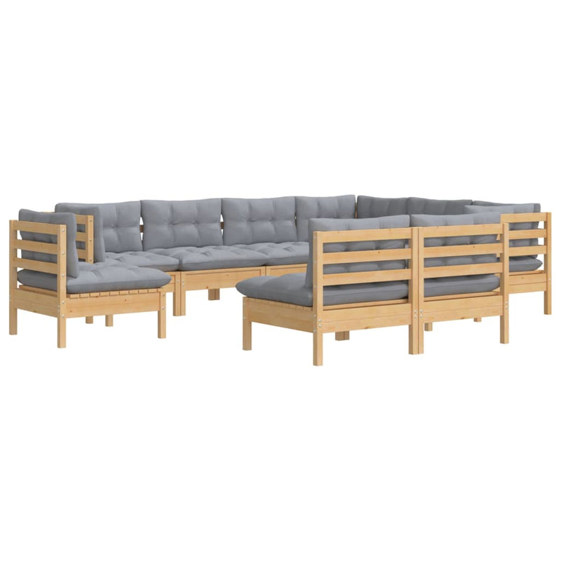 vidaXL 9 Piece Garden Lounge Set with Grey Cushions Solid Pinewood