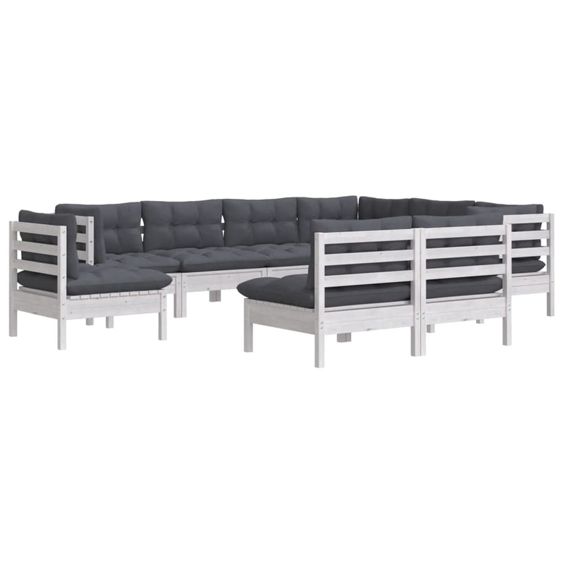 vidaXL 9 Piece Garden Lounge Set with Cushions White Solid Pinewood