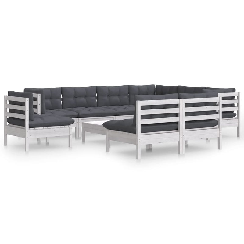 vidaXL 10 Piece Garden Lounge Set with Cushions White Solid Pinewood