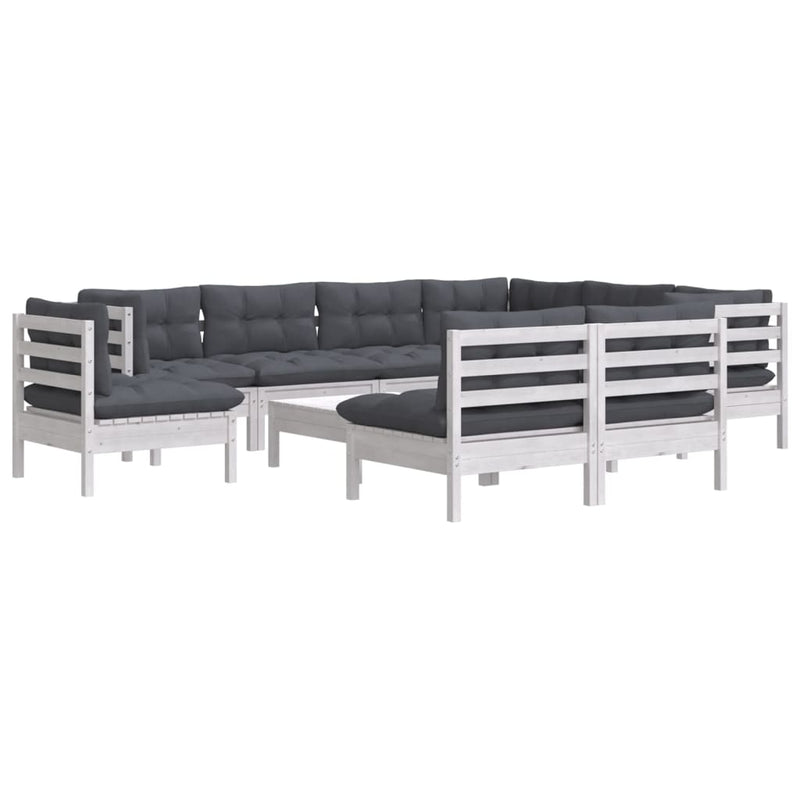 vidaXL 10 Piece Garden Lounge Set with Cushions White Solid Pinewood