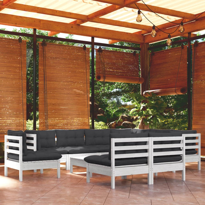 vidaXL 10 Piece Garden Lounge Set with Cushions White Solid Pinewood