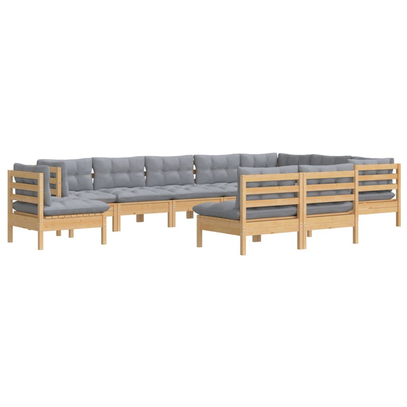 vidaXL 10 Piece Garden Lounge Set with Grey Cushions Solid Pinewood