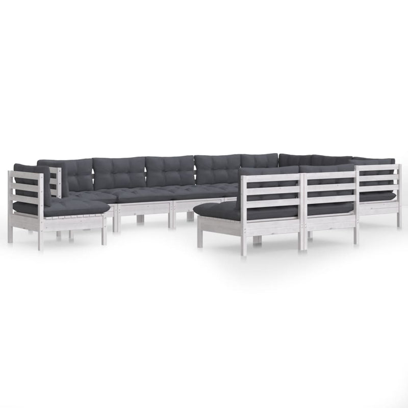 vidaXL 10 Piece Garden Lounge Set with Cushions White Solid Pinewood