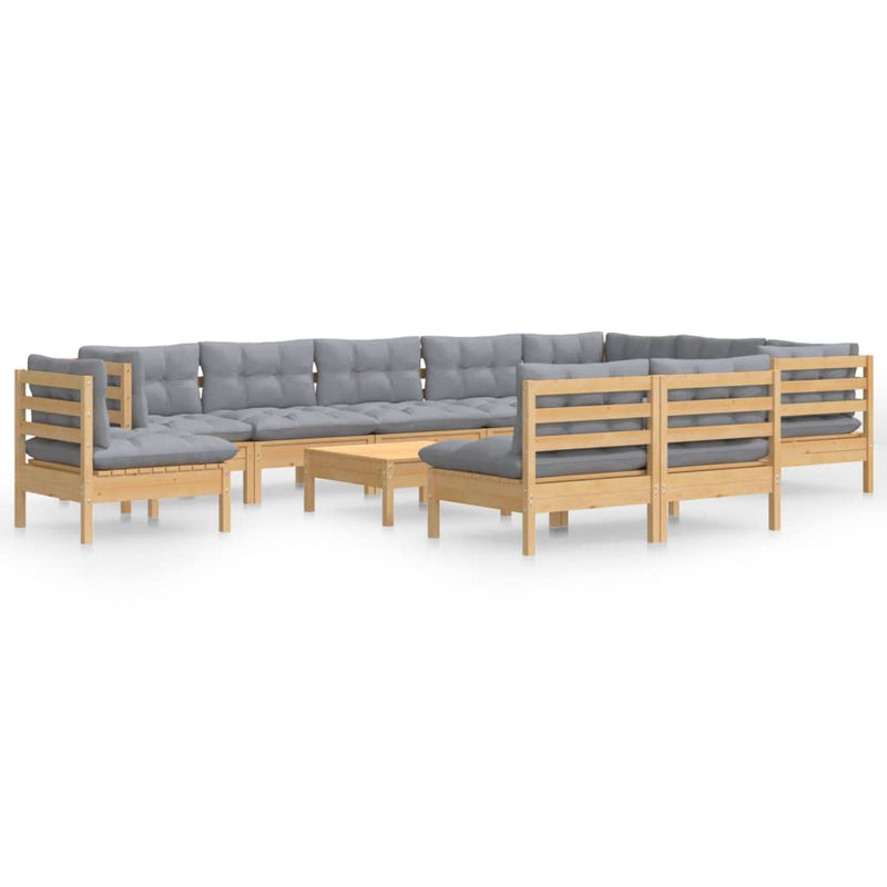 vidaXL 11 Piece Garden Lounge Set with Grey Cushions Solid Pinewood