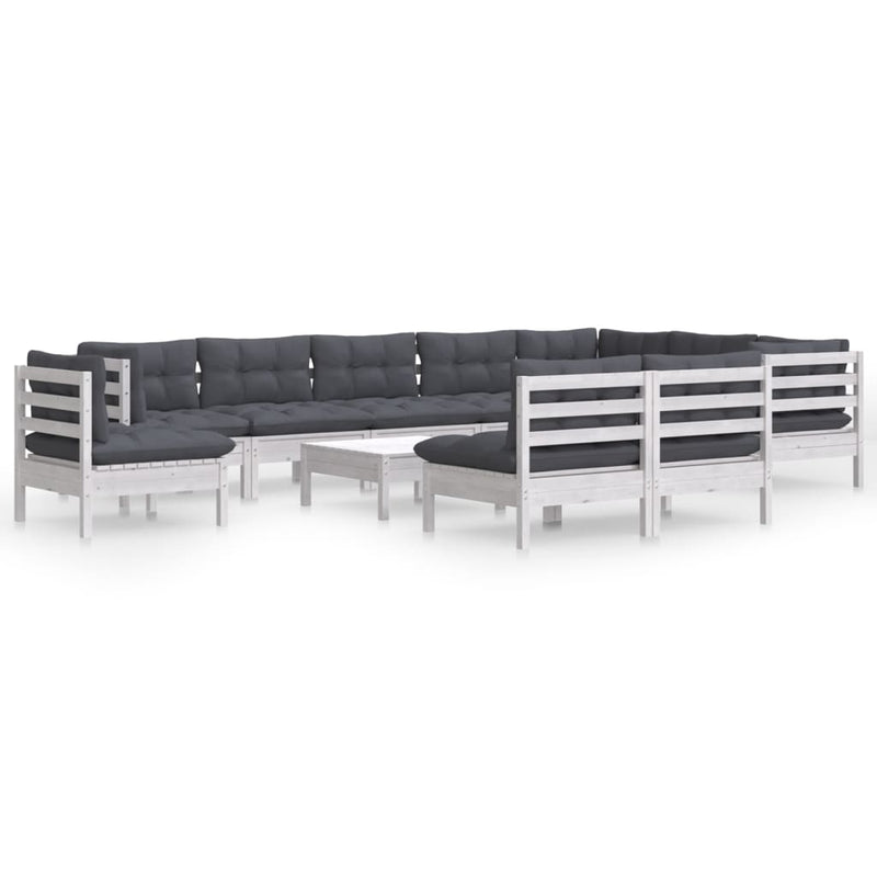 vidaXL 11 Piece Garden Lounge Set with Cushions White Solid Pinewood