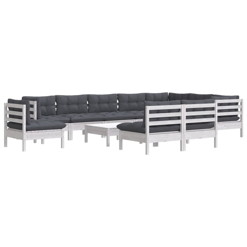 vidaXL 11 Piece Garden Lounge Set with Cushions White Solid Pinewood