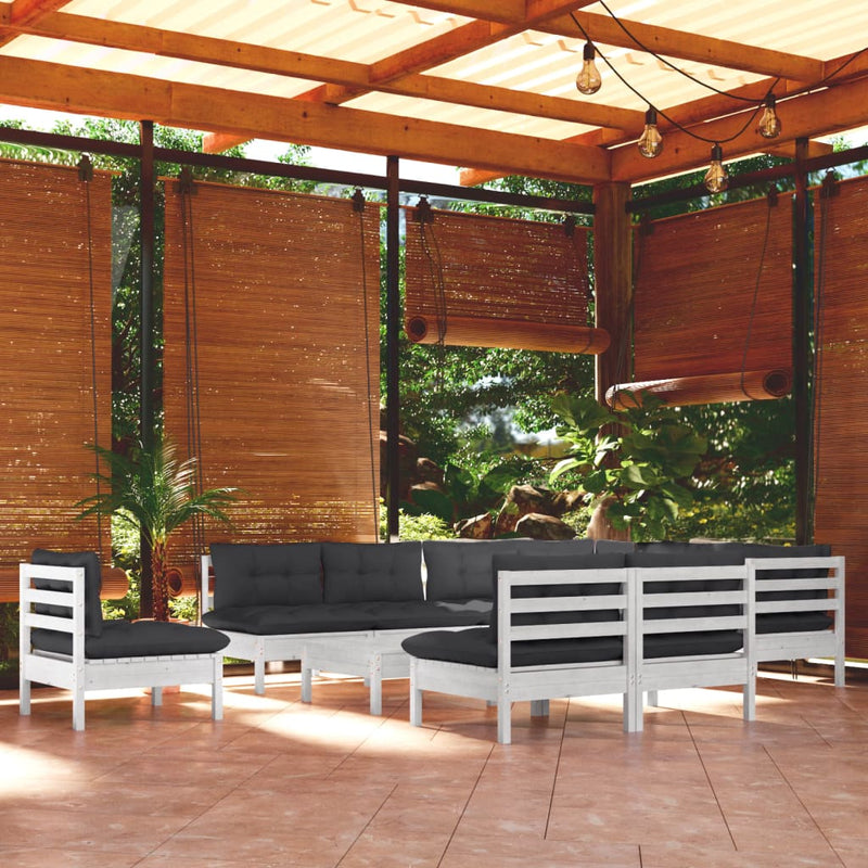 vidaXL 11 Piece Garden Lounge Set with Cushions White Solid Pinewood