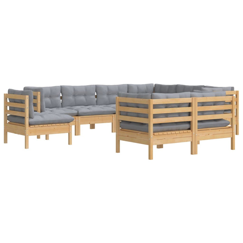 vidaXL 9 Piece Garden Lounge Set with Grey Cushions Solid Pinewood
