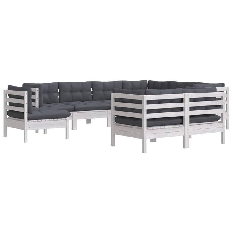 vidaXL 9 Piece Garden Lounge Set with Cushions White Solid Pinewood