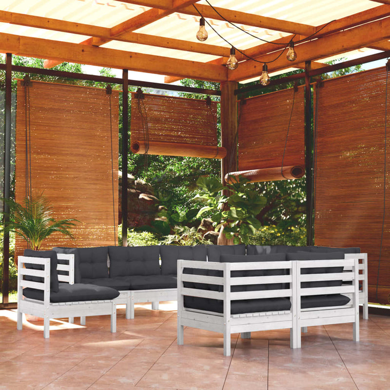 vidaXL 9 Piece Garden Lounge Set with Cushions White Solid Pinewood