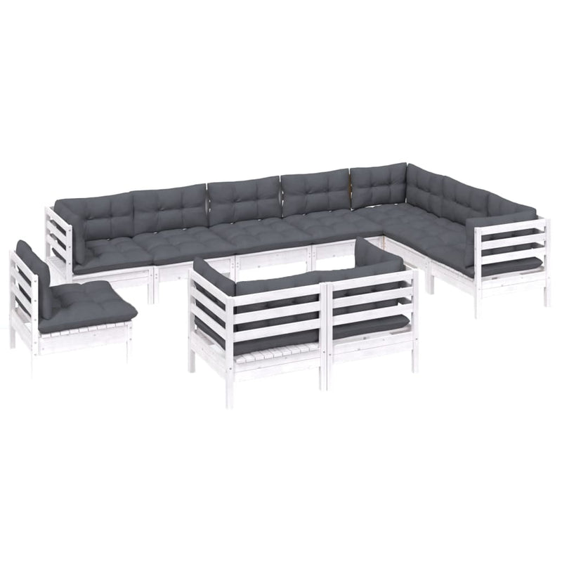 vidaXL 10 Piece Garden Lounge Set with Cushions White Solid Pinewood