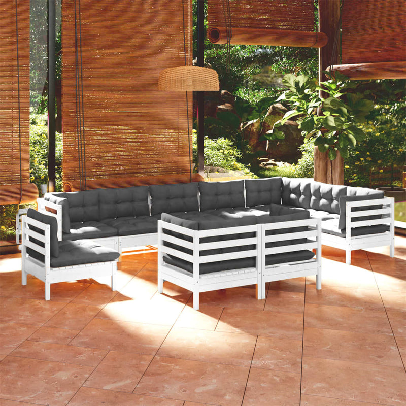 vidaXL 10 Piece Garden Lounge Set with Cushions White Solid Pinewood