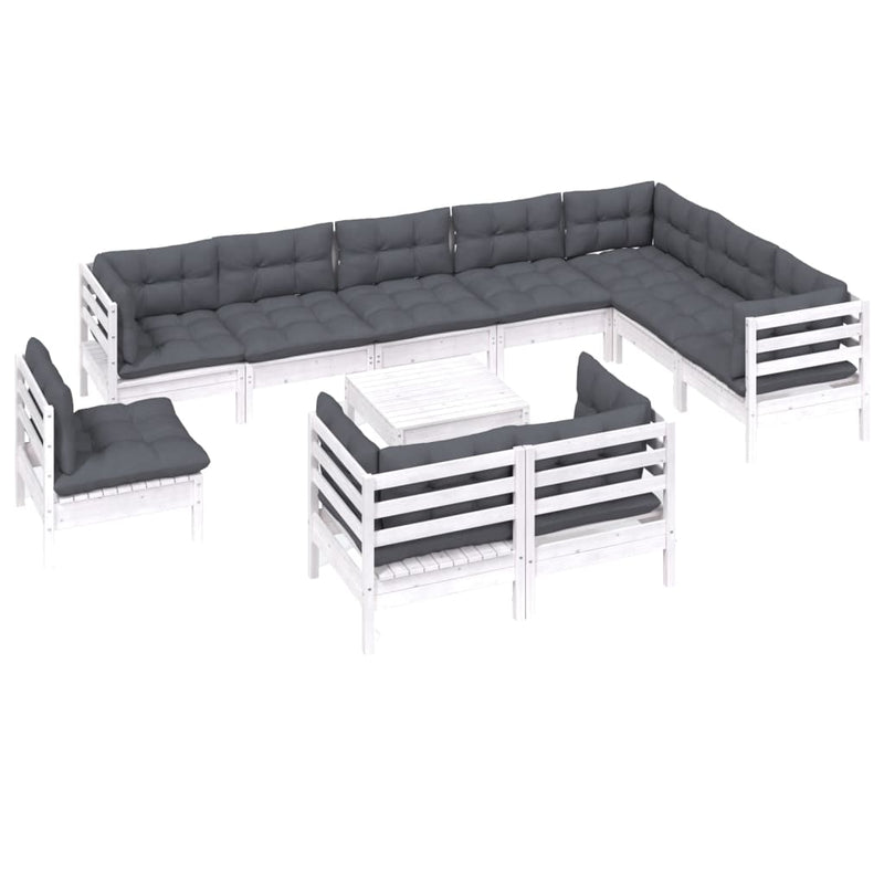 vidaXL 11 Piece Garden Lounge Set with Cushions White Solid Pinewood