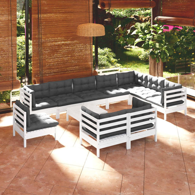 vidaXL 11 Piece Garden Lounge Set with Cushions White Solid Pinewood