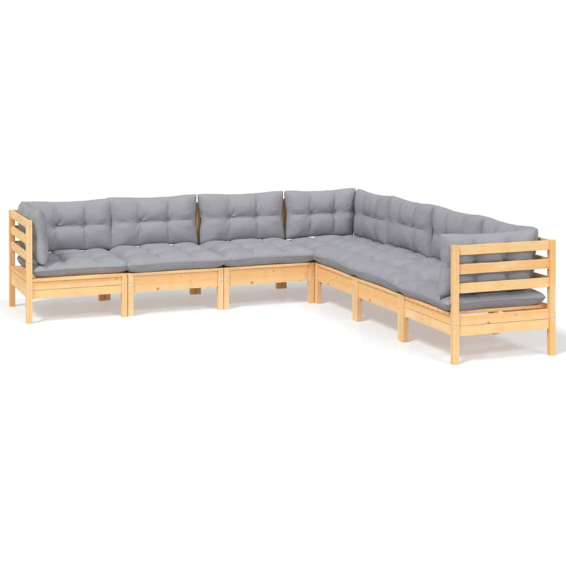vidaXL 7 Piece Garden Lounge Set with Grey Cushions Solid Pinewood